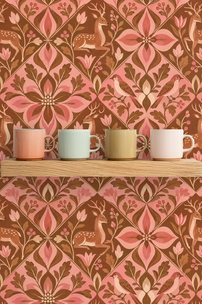 Prairie Blooms and Deer wallpaper shown in an interior setting