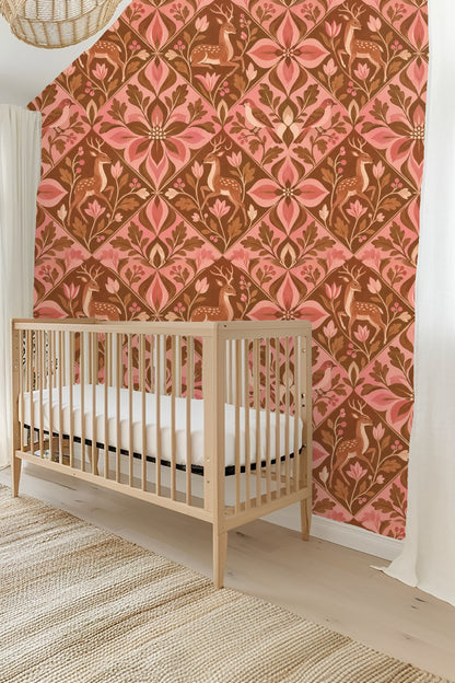 Prairie Blooms and Deer wallpaper shown in an interior setting