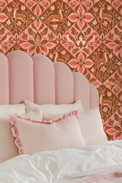 Living room wall covered with Petal Dobby Mosaic wallpaper showing scale and atmosphere