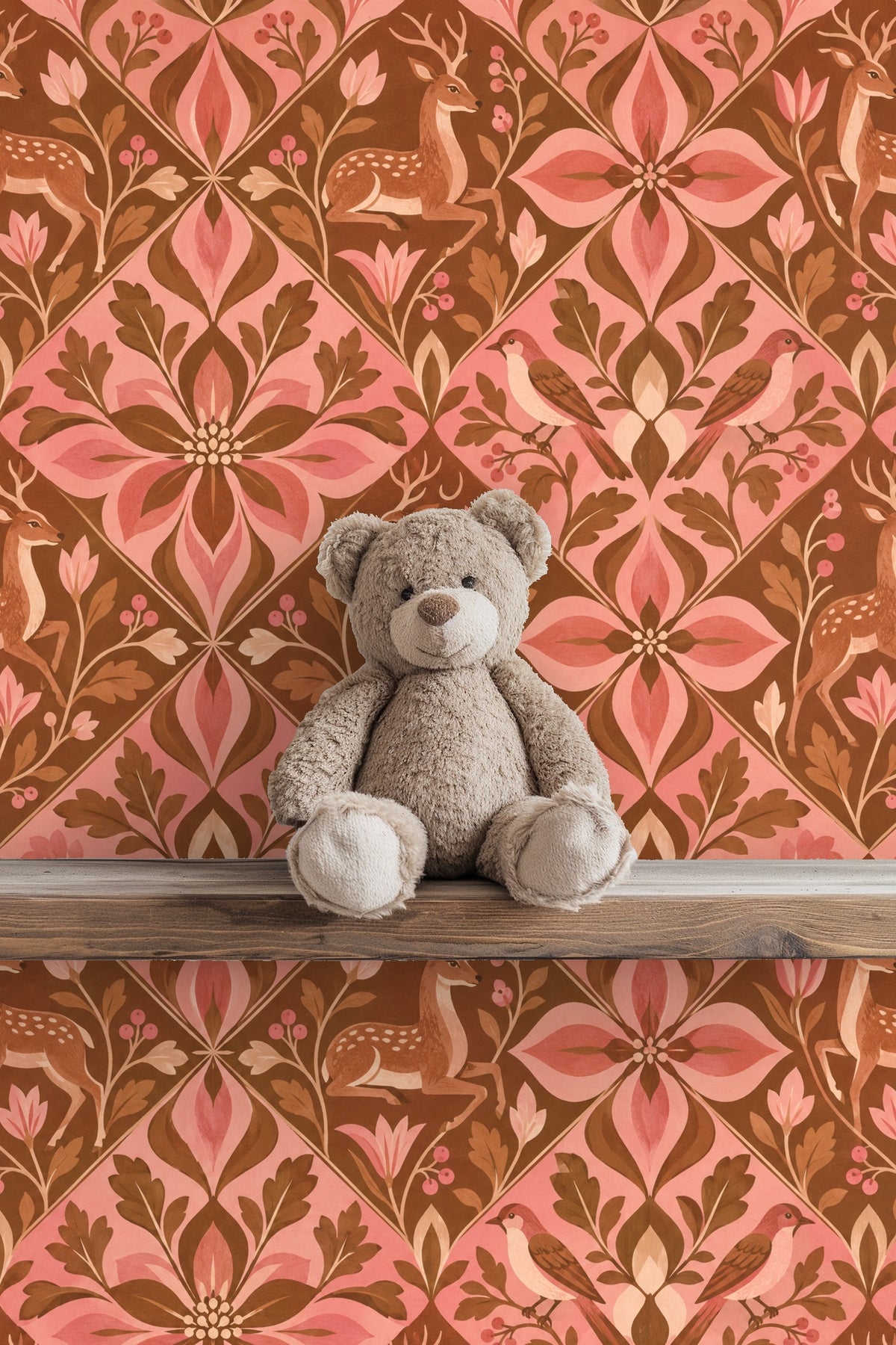 Prairie Blooms and Deer wallpaper shown in an interior setting