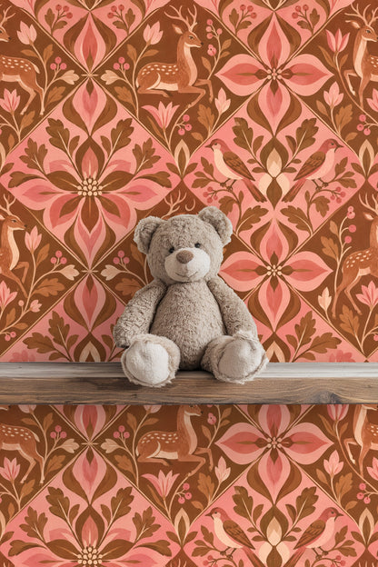 Prairie Blooms and Deer wallpaper shown in an interior setting