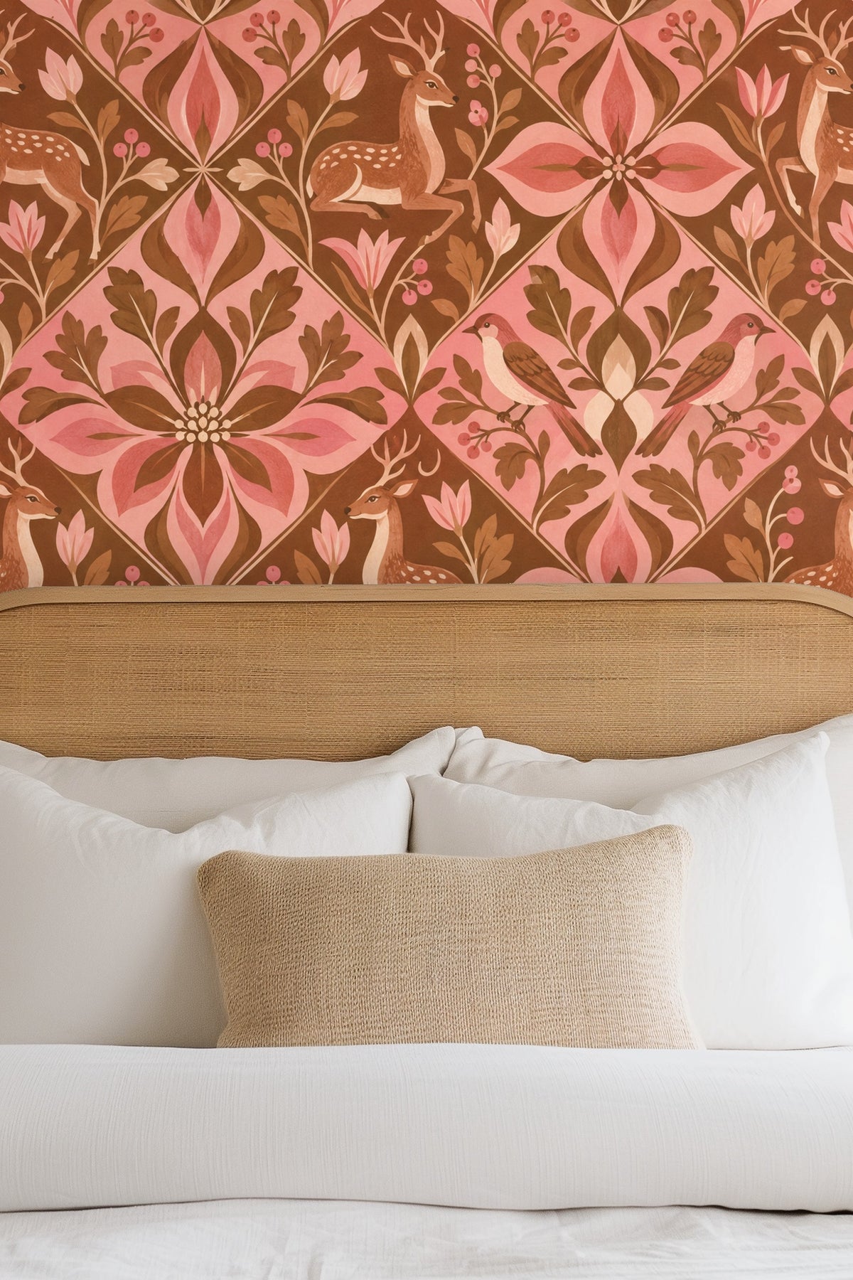 Prairie Blooms and Deer wallpaper shown in an interior setting