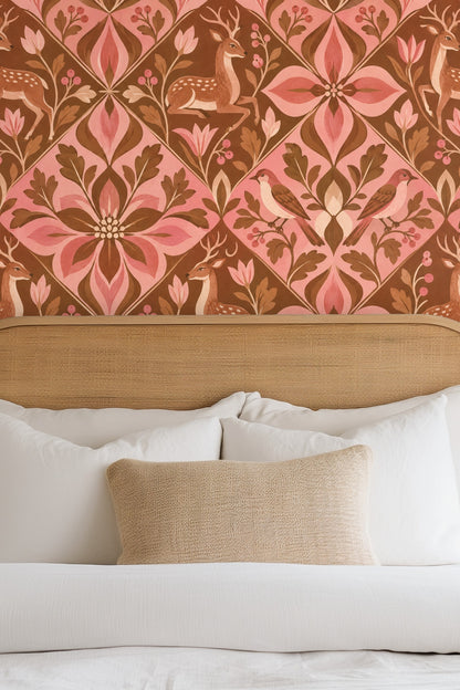 Prairie Blooms and Deer wallpaper shown in an interior setting