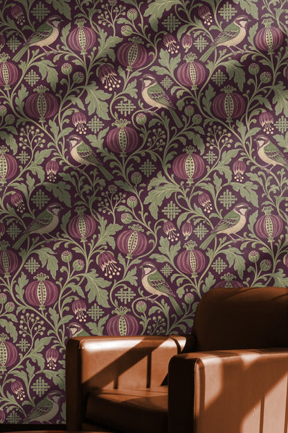 Damson Seed Weave floral motifs with visible brushwork