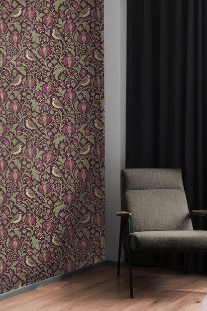 Bird perched on branch motif from Damson Seed Weave design