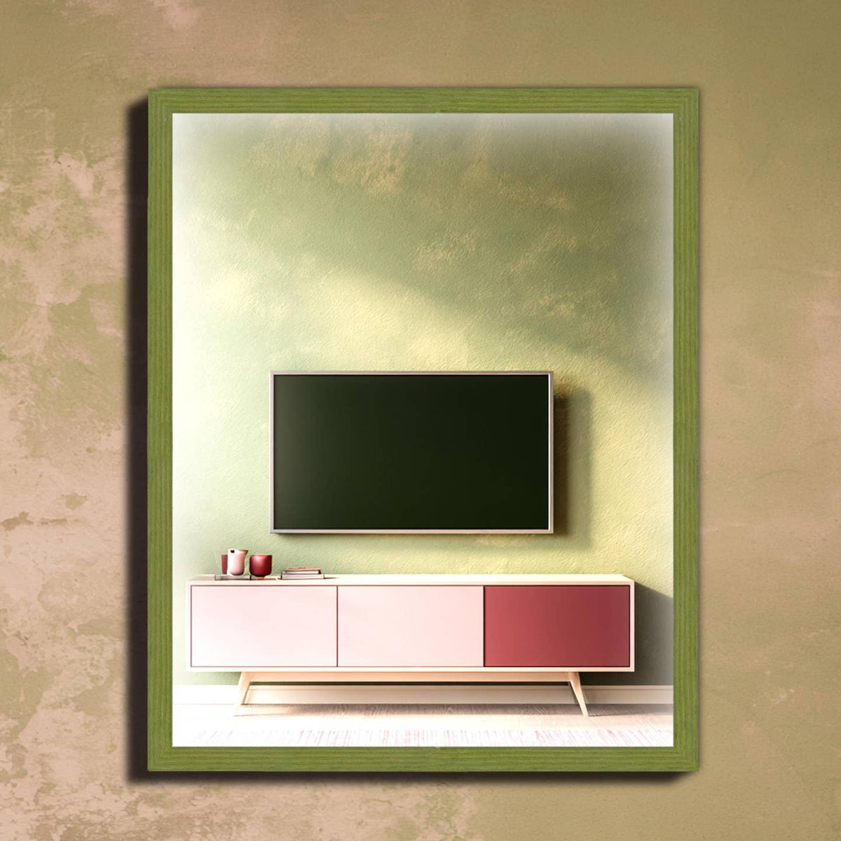Minimalist Colorful Glossy Solid Wood Grain Framed Mirror by Keyline Mirrors — view 2