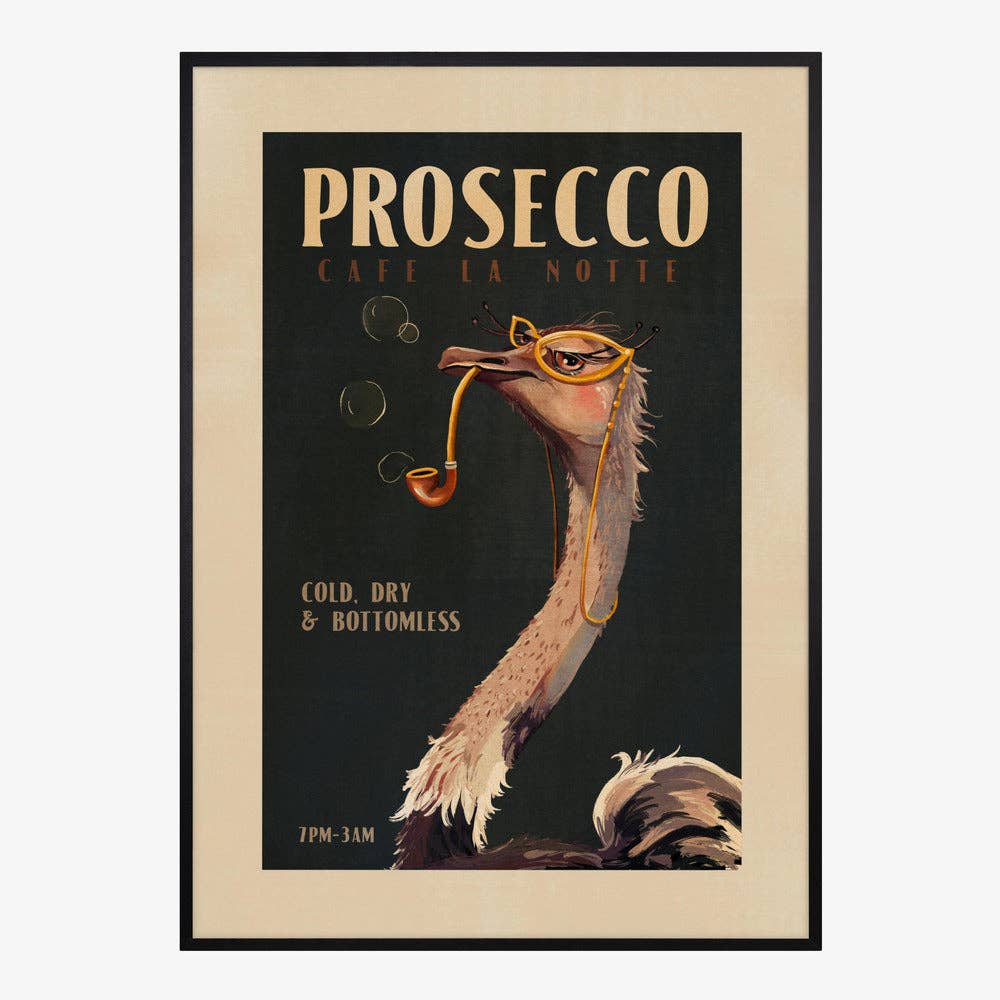 Prosecco Ostrich Art Print - Art Deco Vintage Cafe Poster by Pictufy Wholesale — view 8
