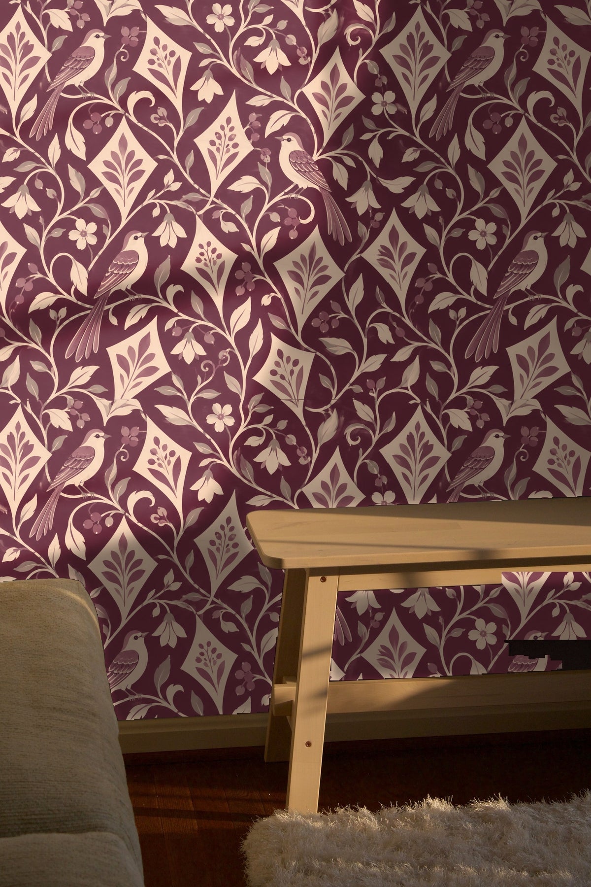 Section highlighting cluster of berries and leaves in the pattern.
