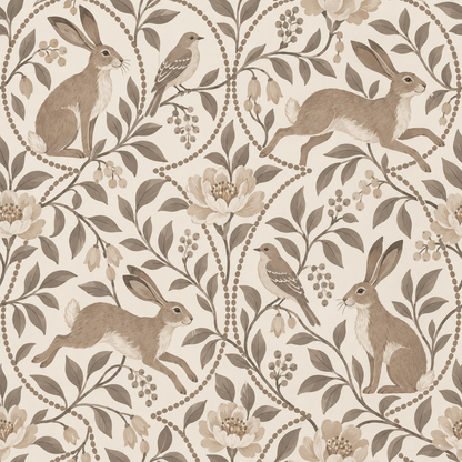 Overall wallpaper layout exhibiting symmetrical bead looping with naturalistic animals
