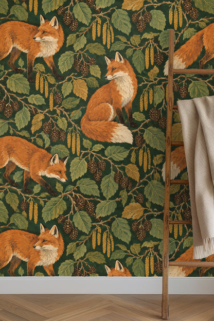 Side view of standing fox illustration on wallpaper