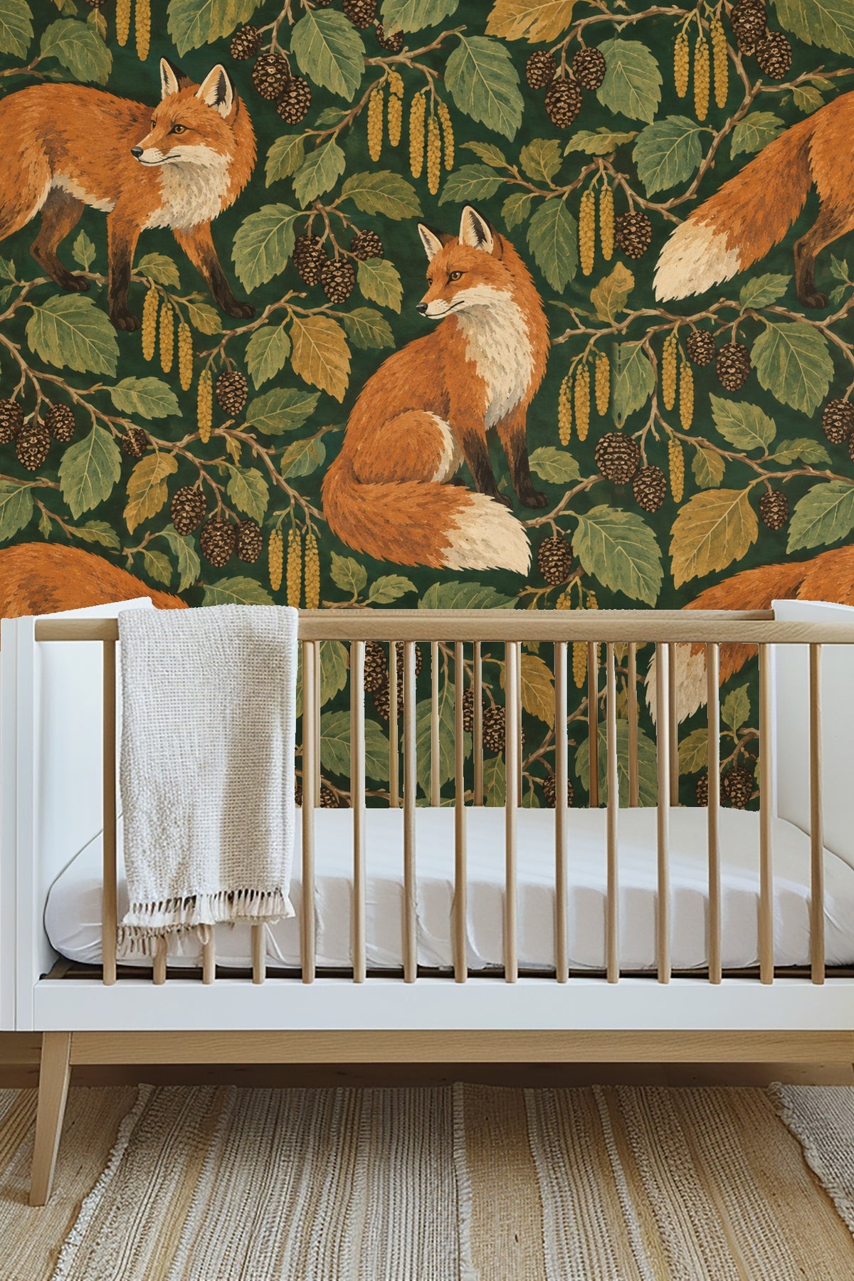 Seated fox detail on wallpaper