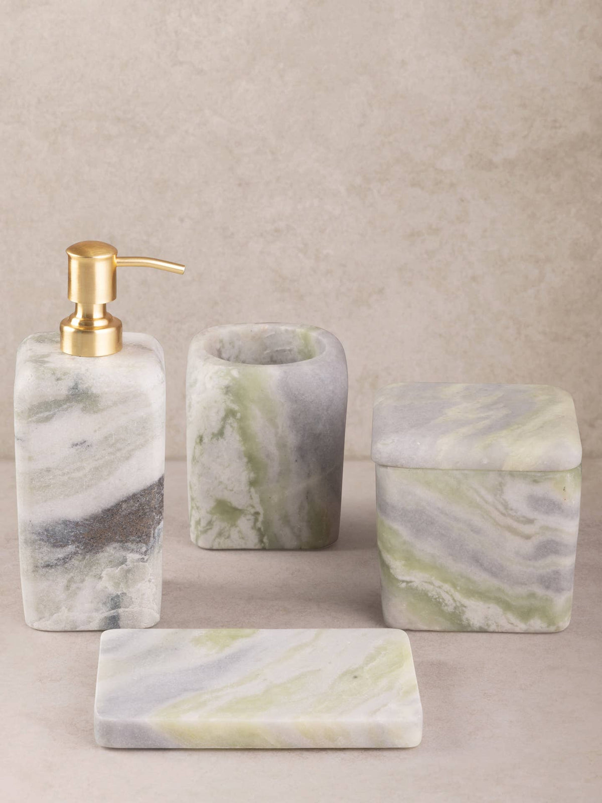 Hanoi Green Onyx Bath Accessories Set by GAURI KOHLI