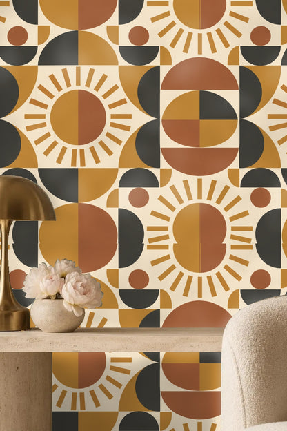 Wallpaper showing crisp line quality and rich matte finish in warm hues