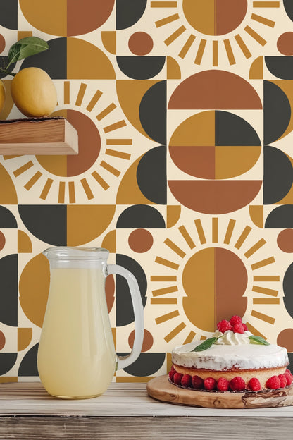 Living room scene showing wallpaper as focal backdrop with neutral furniture