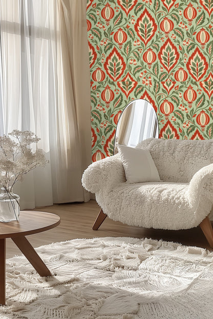 Ambient natural light highlighting the texture and detail of the wallpaper pattern.