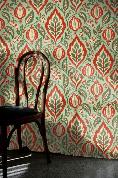 High-impact pattern layering color, line, and texture with a folk art sensibility and modern color story.