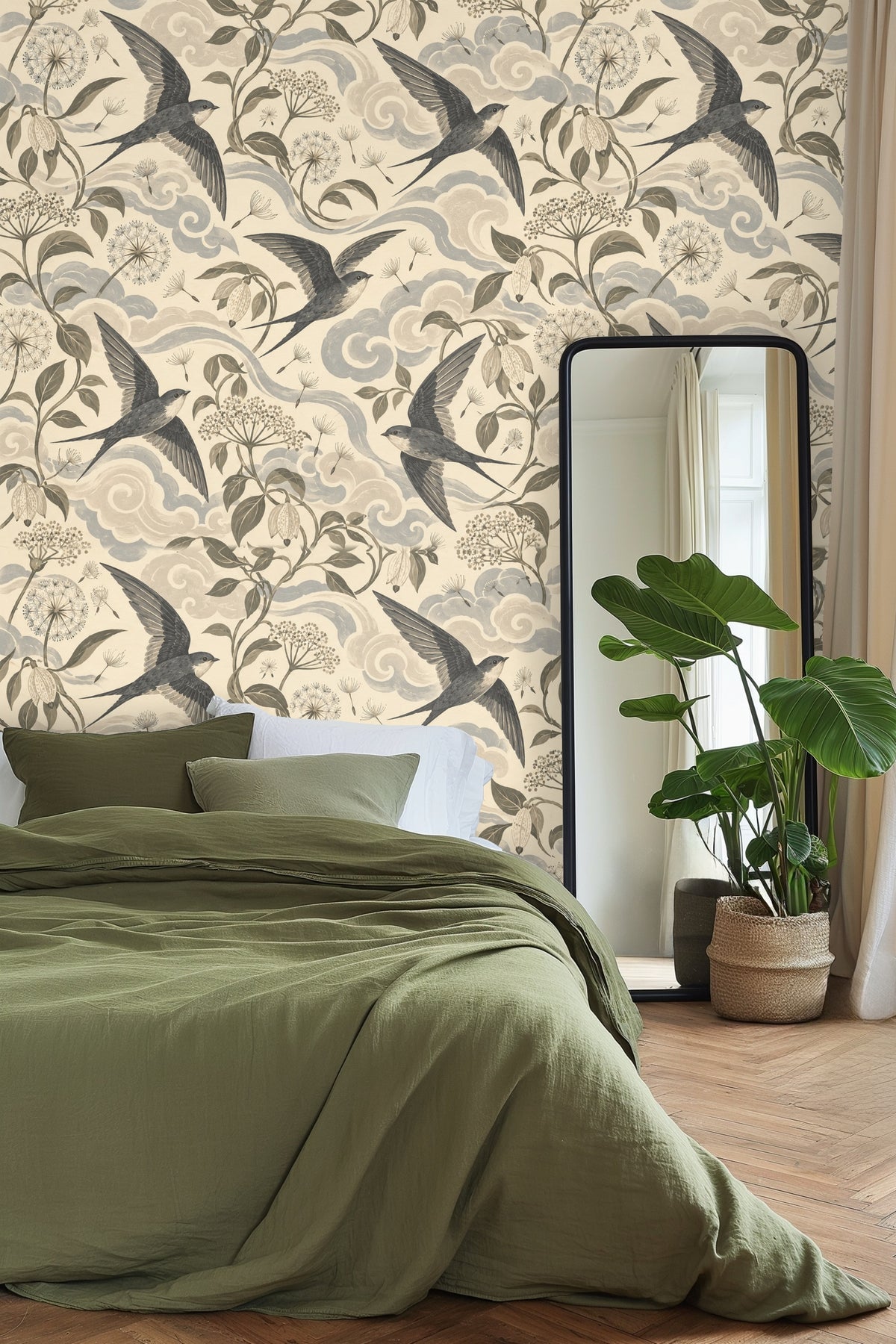 Overall wallpaper repeat pattern showing botanical elements