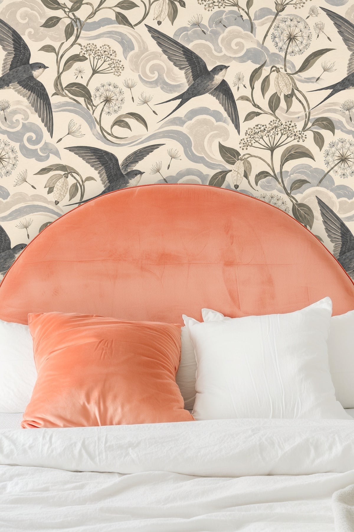 Swallow wing and feather detail in soft grey-blue palette