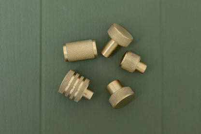 Apidae Solid Brass Knurled Pull Handles & Knobs - Satin Bras