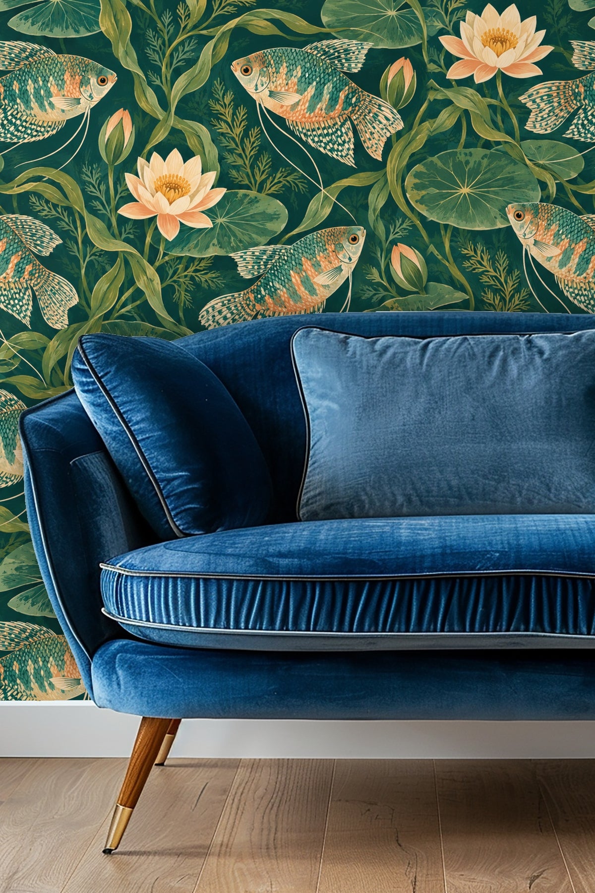 Close-up of Gourami Watergarden wallpaper showing gourami fish with fin details and lotus flowers