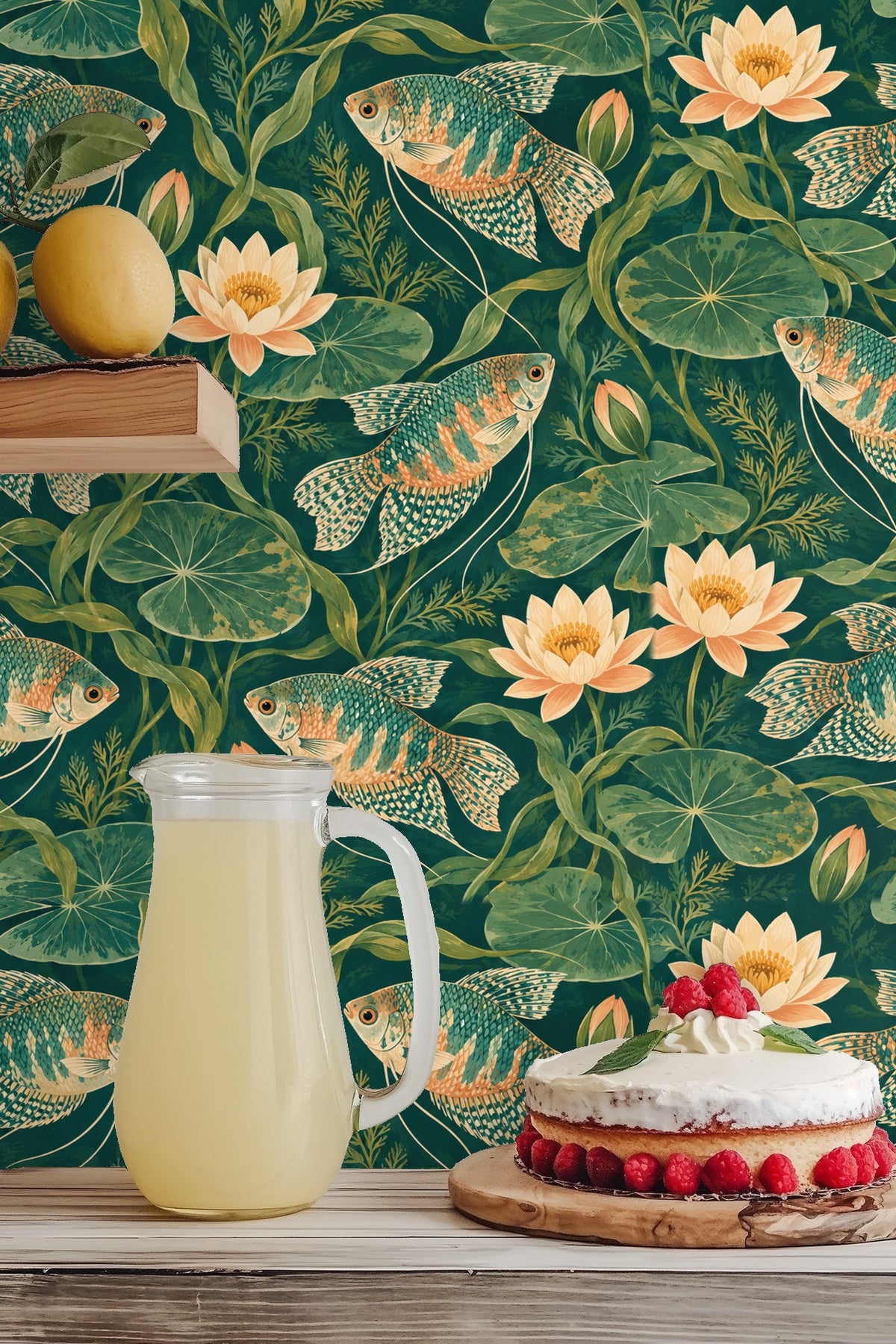 Watergarden wallpaper featuring swirling kelp and aquatic plants