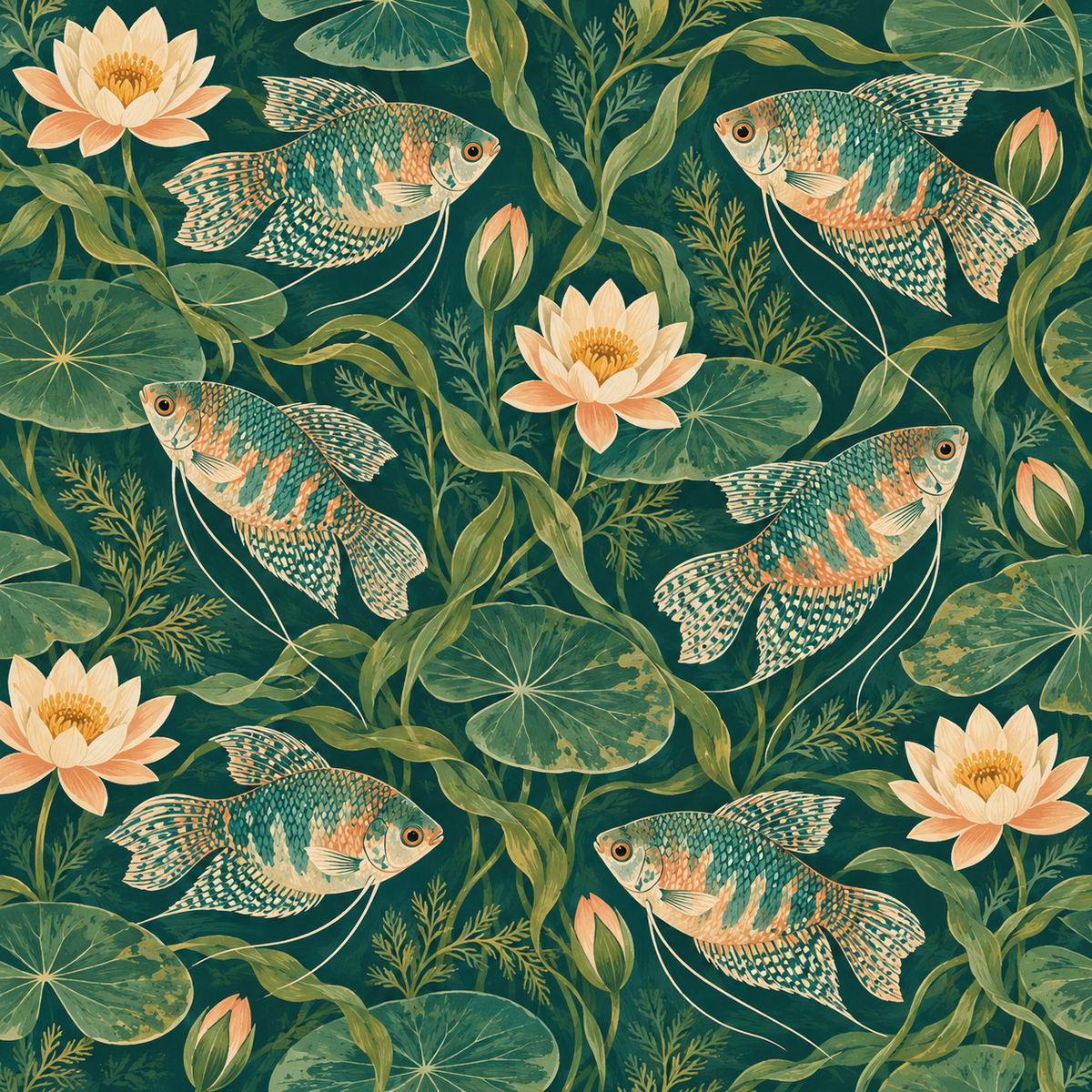 Gourami fish swimming in water depicted on wallpaper with painterly texture