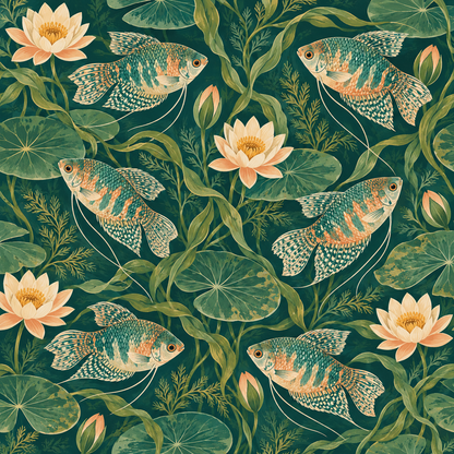 Gourami fish swimming in water depicted on wallpaper with painterly texture