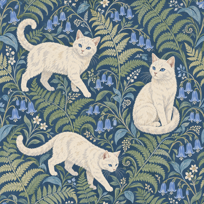 Navy backdrop enhancing the botanical motifs and animal figures on wallpaper