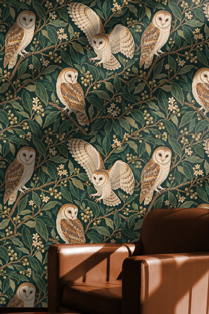 Atmospheric shot highlighting the natural tones and detailed pattern of Bayleaf Owl Spiral wallpaper.