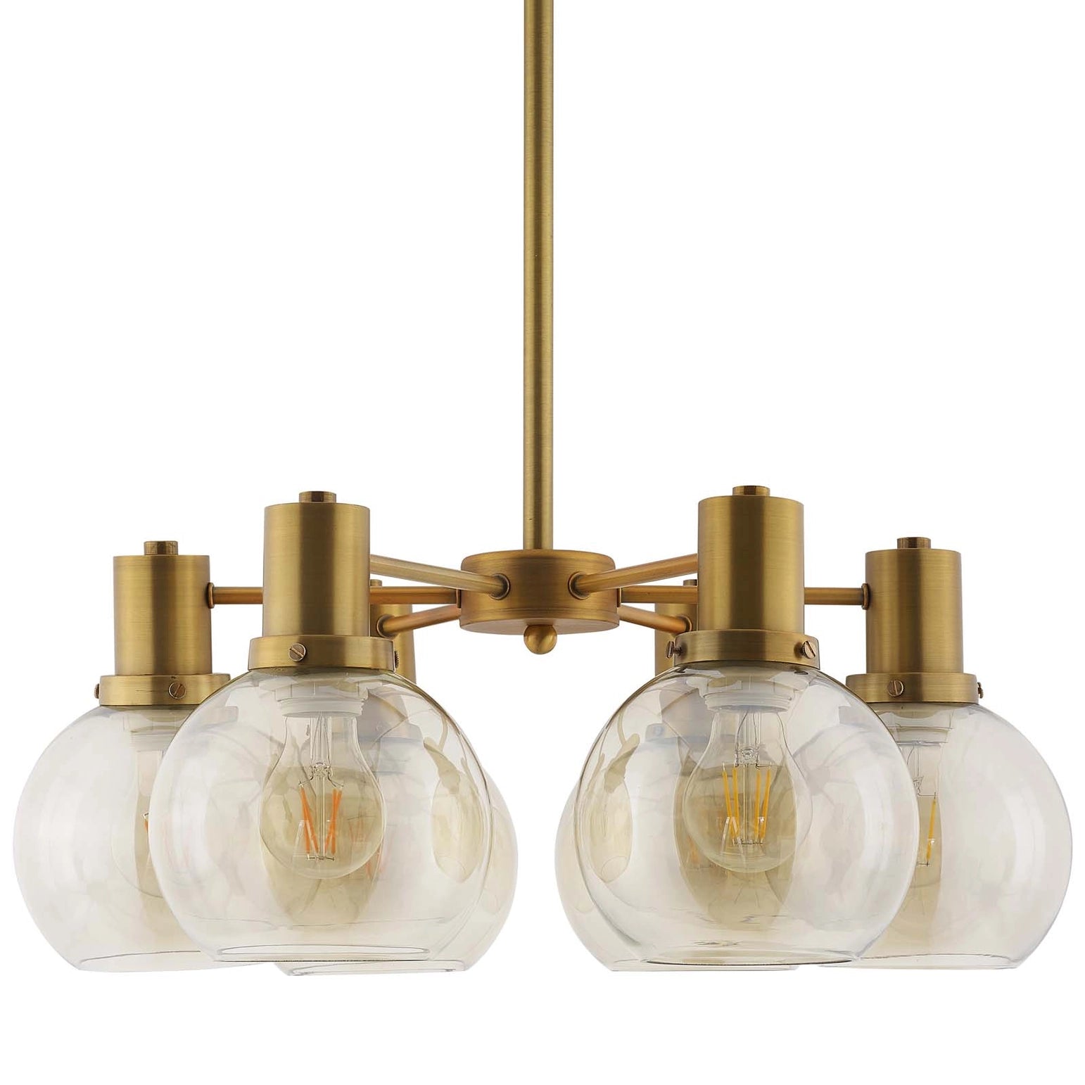 Echo Radiance chandelier, amber glass and brass mid-century fixture
