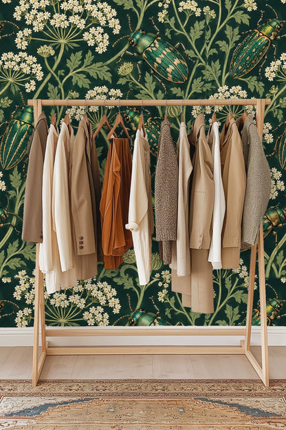 Parsley Beetles wallpaper shown in an interior setting