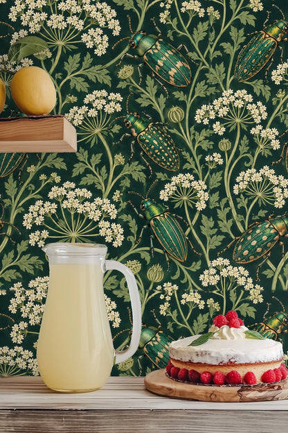 Parsley Beetles wallpaper shown in an interior setting