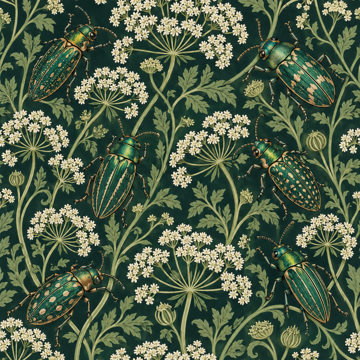 Parsley Beetles wallpaper shown in an interior setting