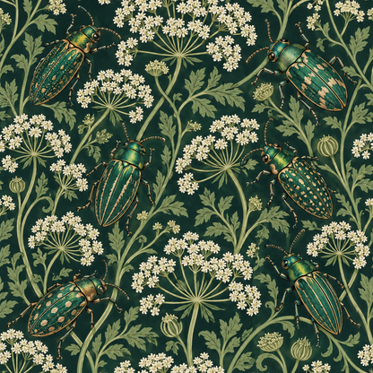 Parsley Beetles wallpaper shown in an interior setting