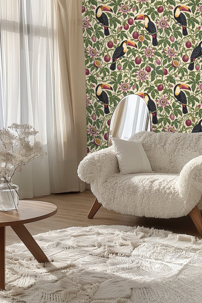 Wall scale impression of the wallpaper in a cozy bedroom environment