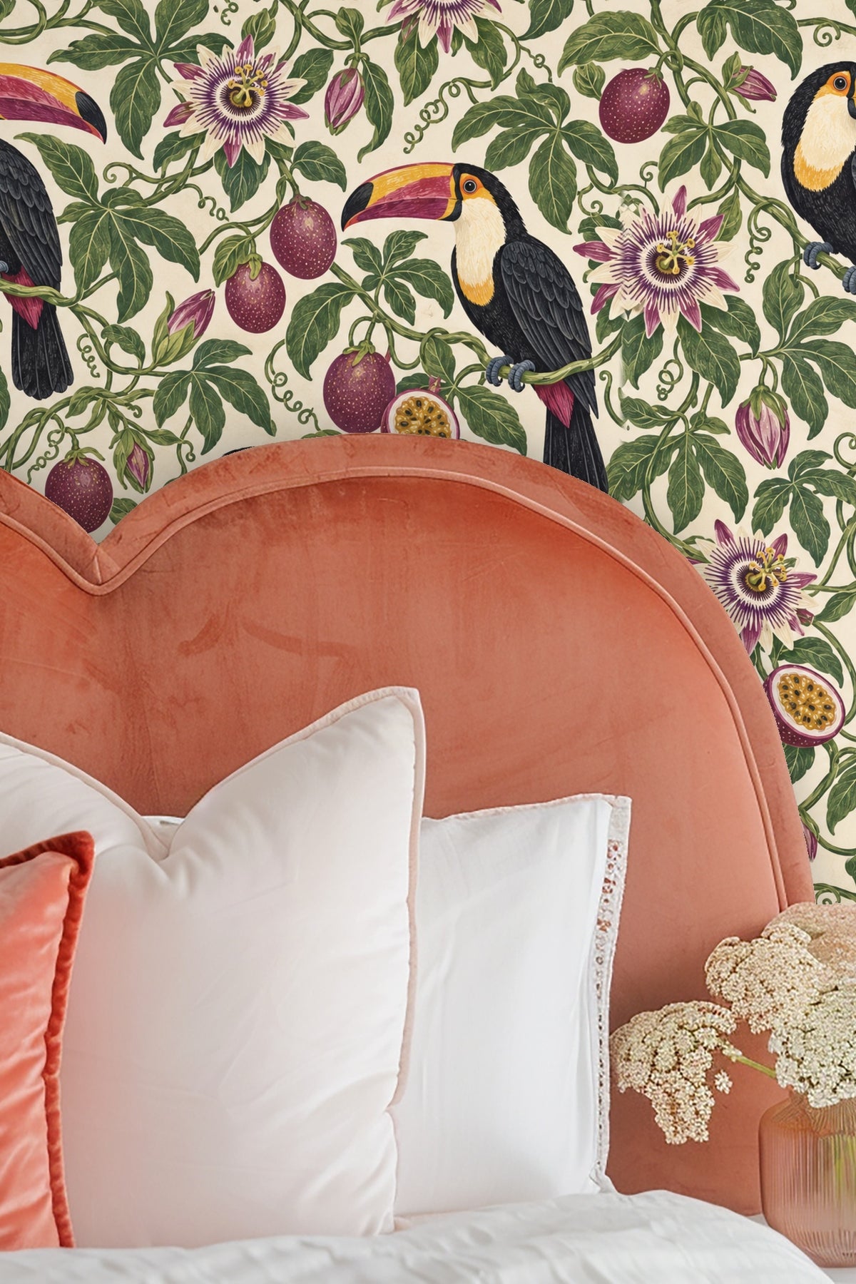 Passionfruit Toucan Loop original wallpaper artwork with toucans perched on passionfruit vines