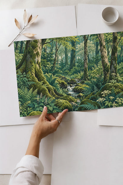 Part of the forest floor scene showing detailed ground plants and moss masses.