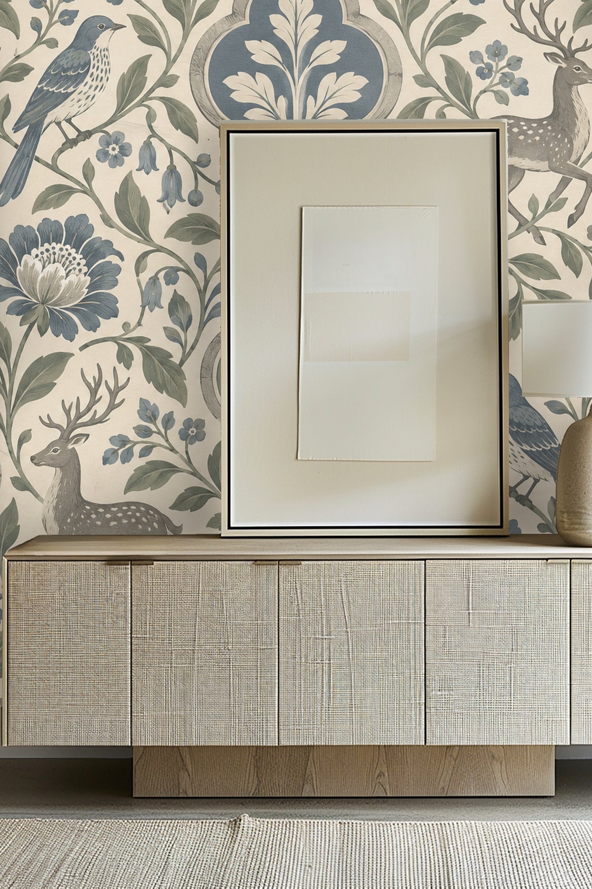 Patina Moon Medallions wallpaper shown in an interior setting