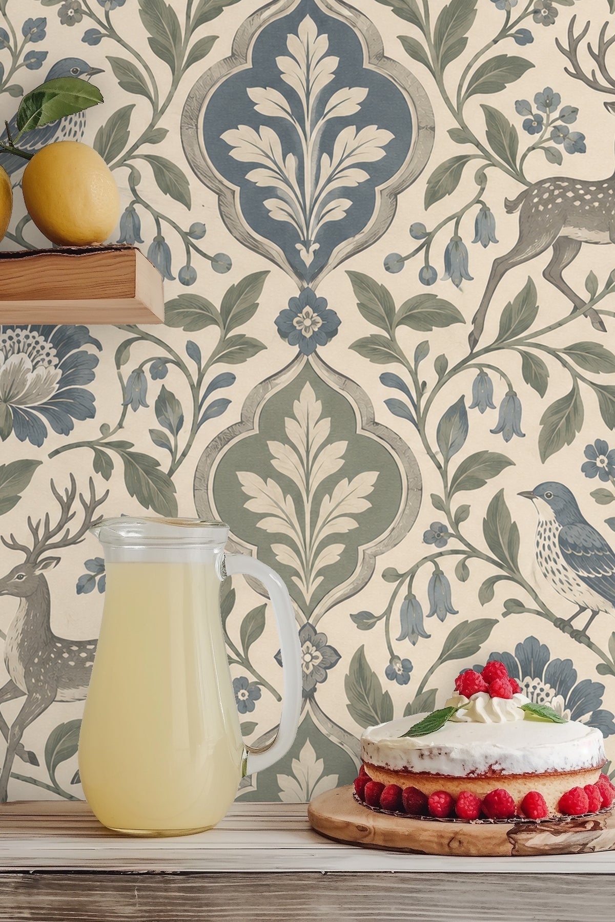 Patina Moon Medallions wallpaper shown in an interior setting