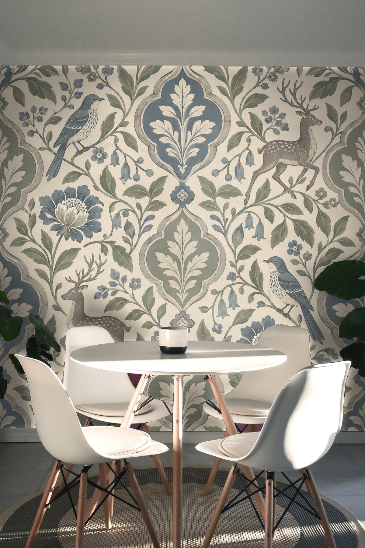 Patina Moon Medallions wallpaper shown in an interior setting