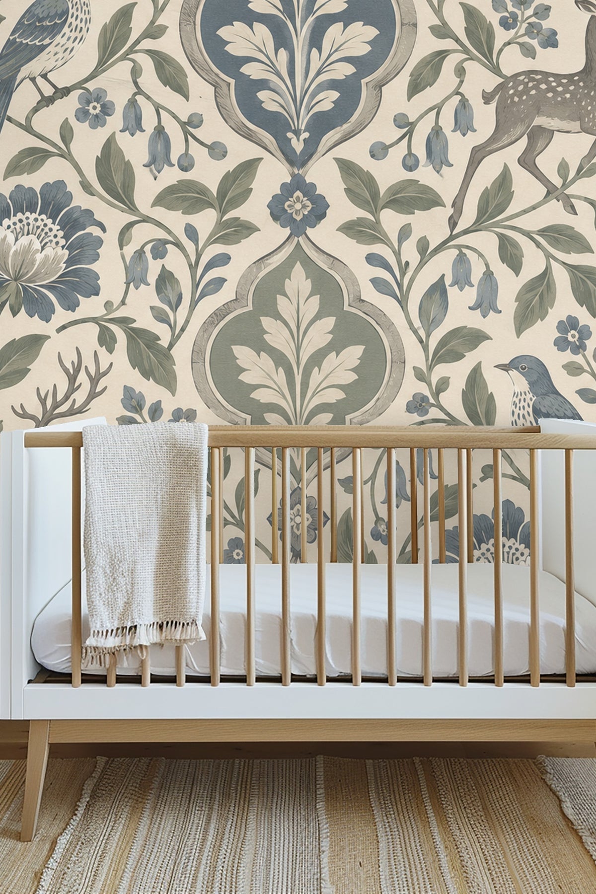 Patina Moon Medallions wallpaper shown in an interior setting