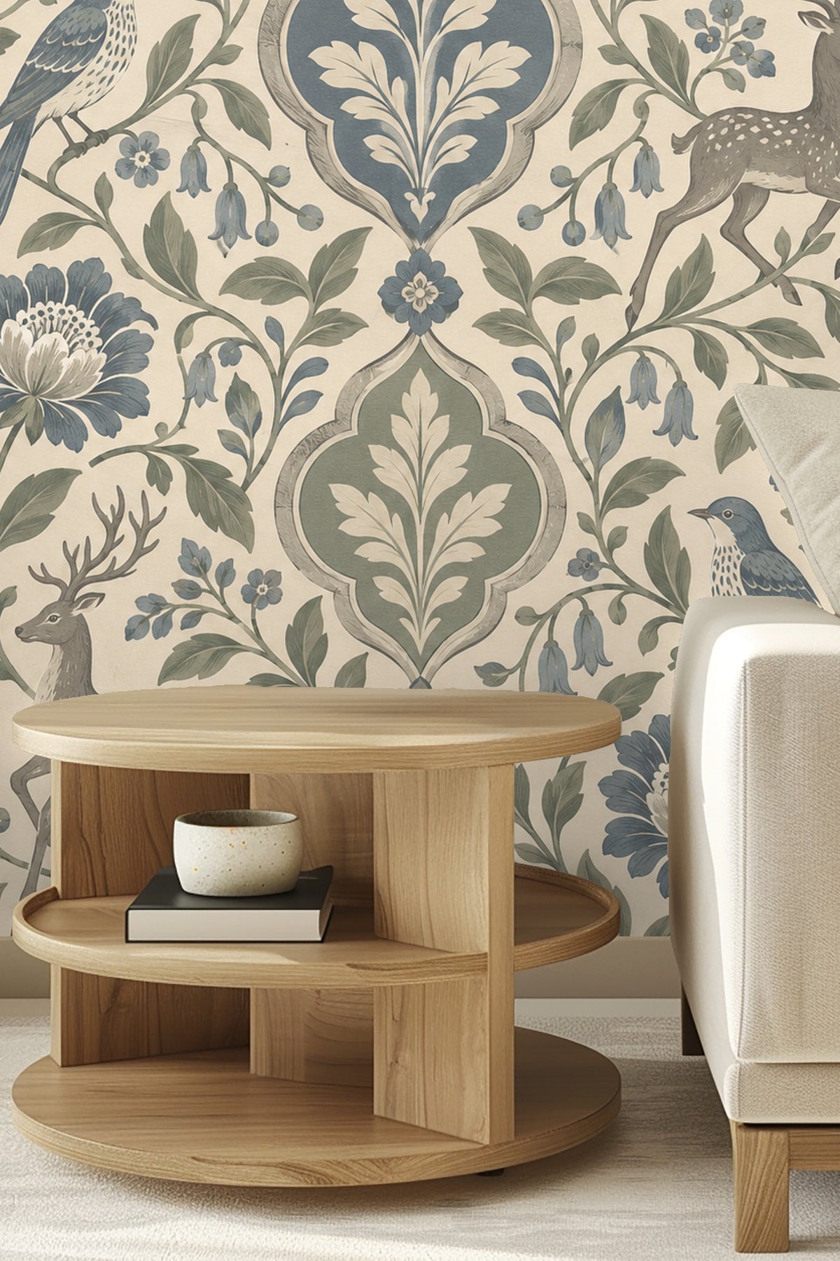 Patina Moon Medallions wallpaper shown in an interior setting