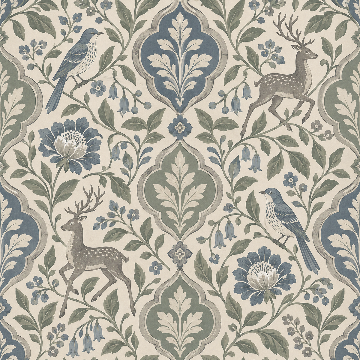 Patina Moon Medallions wallpaper shown in an interior setting