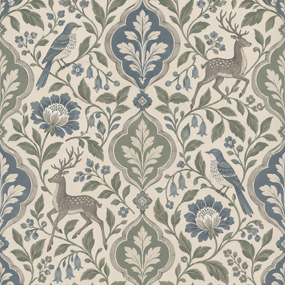 Patina Moon Medallions wallpaper shown in an interior setting