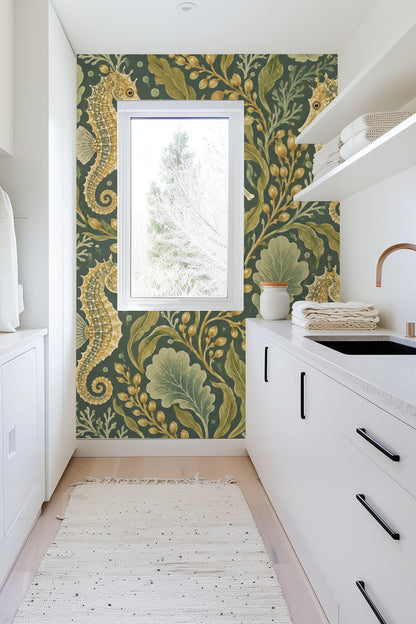 Side view showing expiry seahorse motifs surrounded by organic seaweed shapes