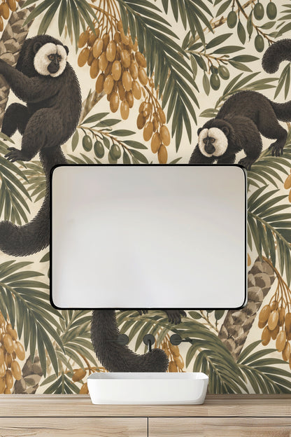 Textured rug and wooden coffee table below saki themed wallpaper