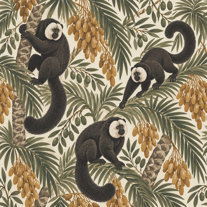 Vegetative backdrop with overlapping palm leaves and palm clusters in wallpaper