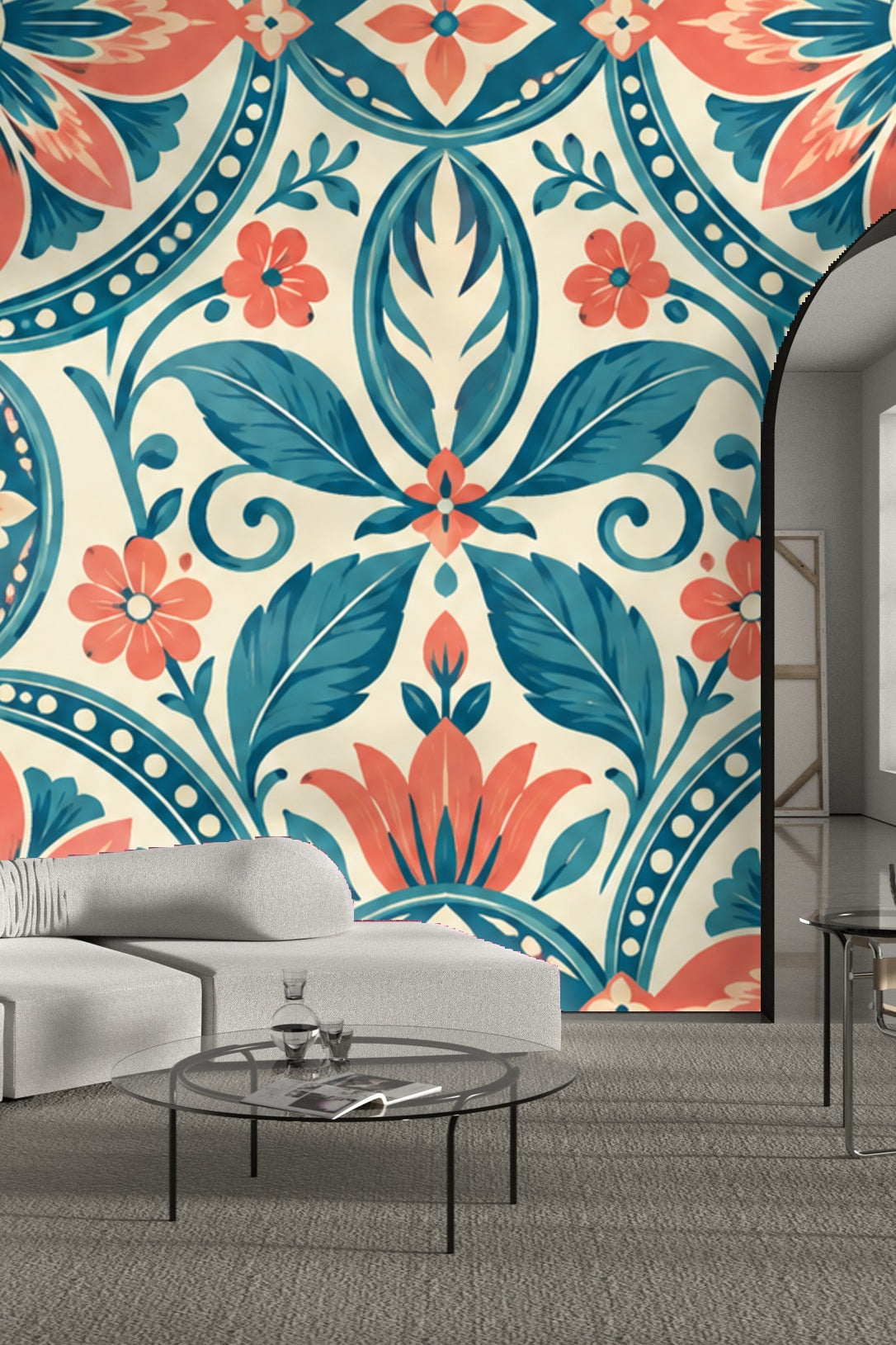 Wallpaper in a bright room highlighting the vintage color palette