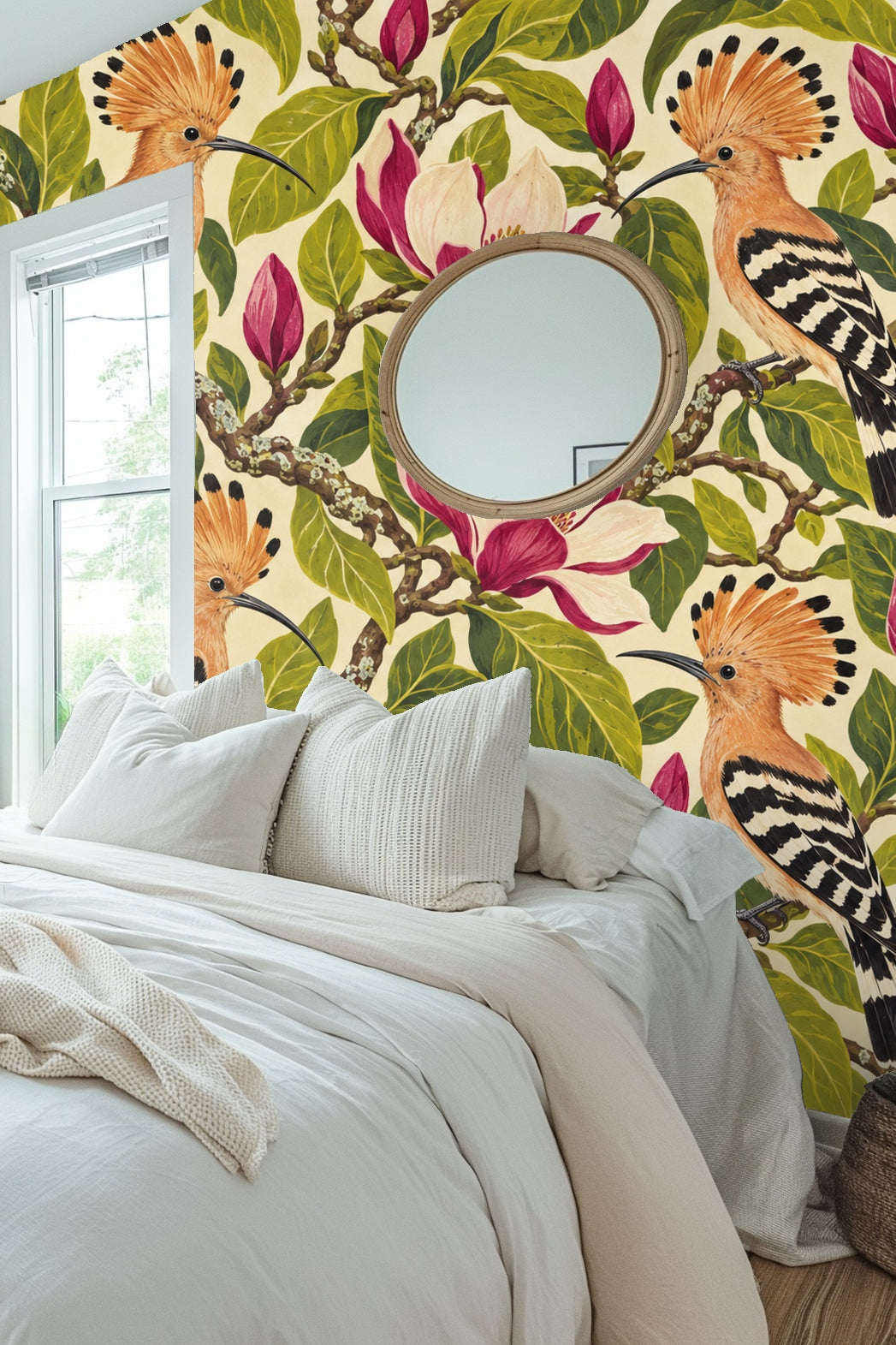 Section showing blossom buds and opened flowers with realistic shading in wallpaper design.