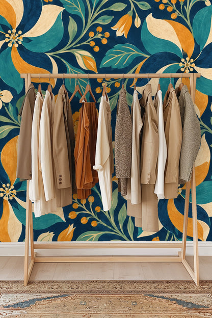 Wallpaper pattern with interlaced floral elements